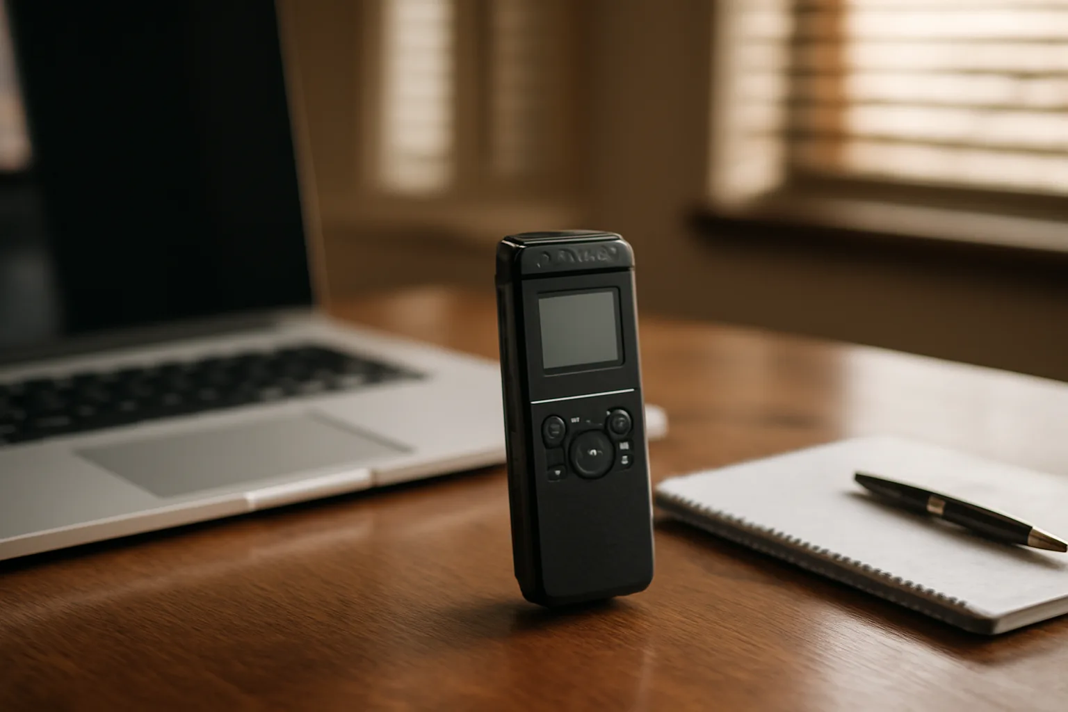 Digital court reporter equipment on a deposition table in Connecticut.