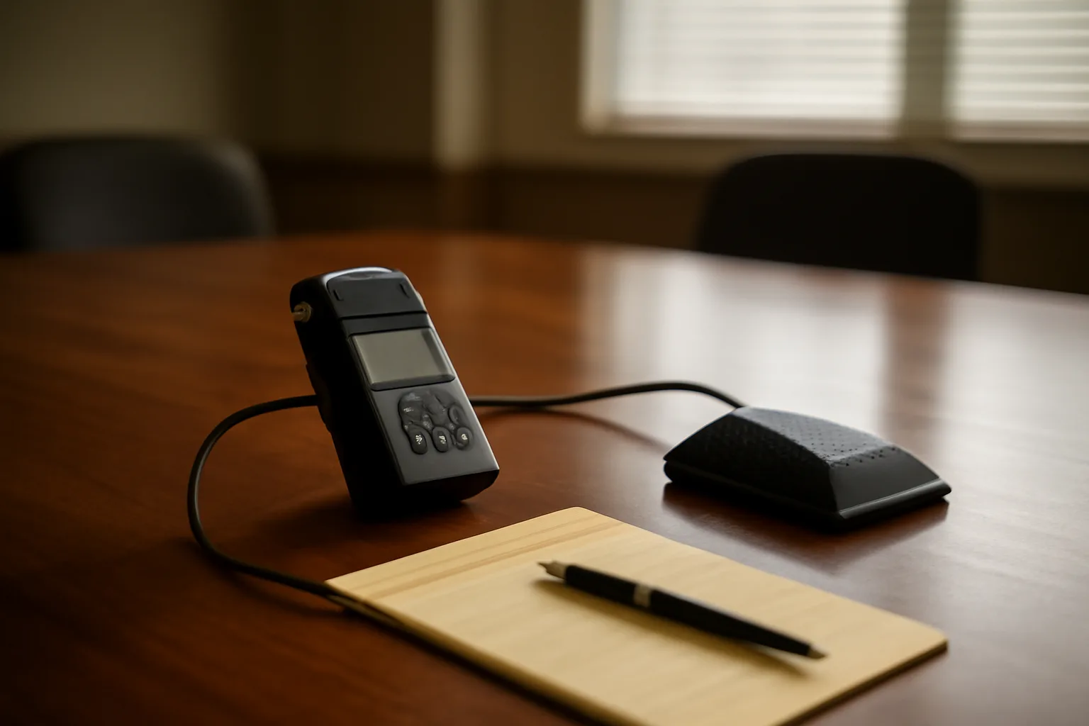 digital audio recorder and microphone on conference table in Georgia deposition room