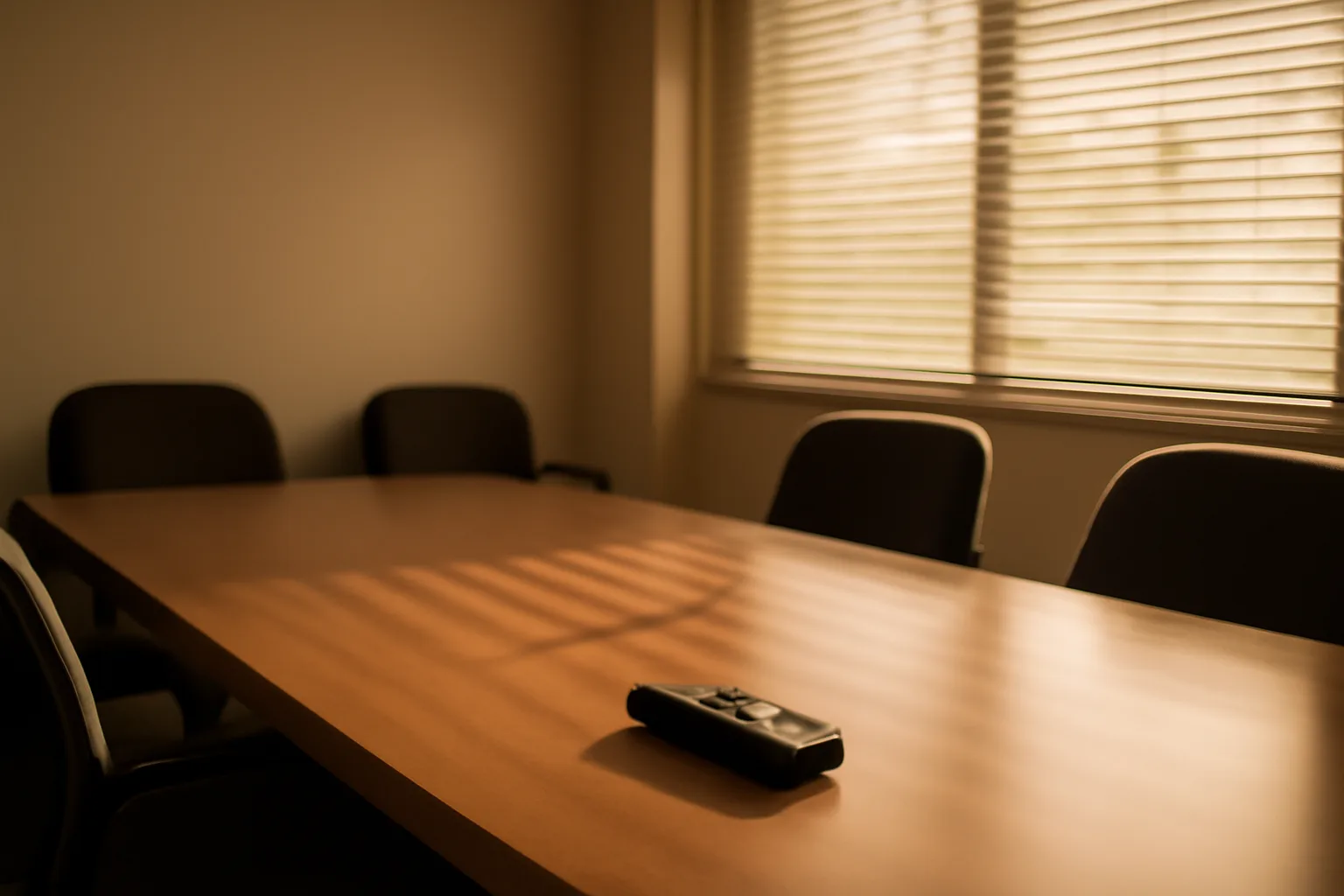 Quiet Honolulu deposition room with recorder and empty chairs