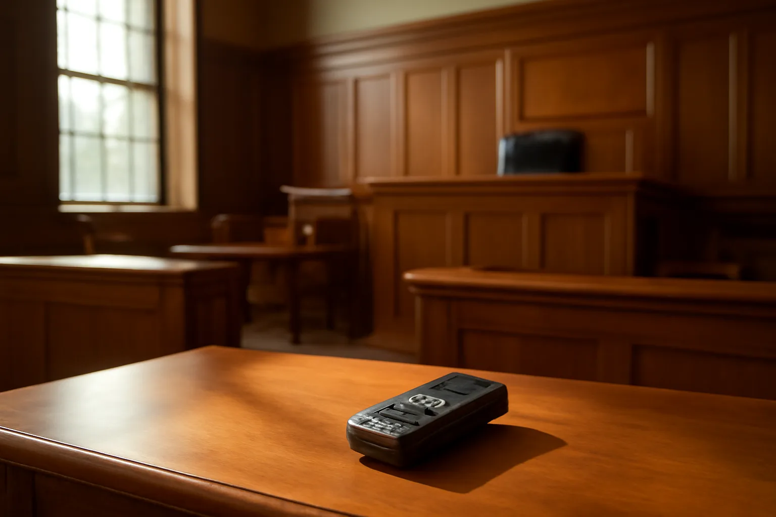 Arkansas courtroom with digital recorder on an attorney's table