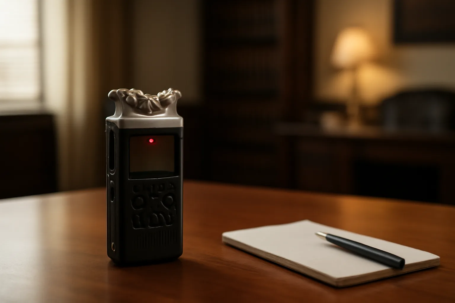 Digital audio recorder on a conference table in a Georgia law office